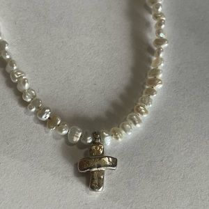 Silpada Cross Necklace Freshwater Pearl Pendant Sterling Silver Retired N2178